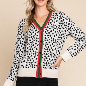 SO Ucci Leopard Long Sleeve Cardigan Sweater with Trim